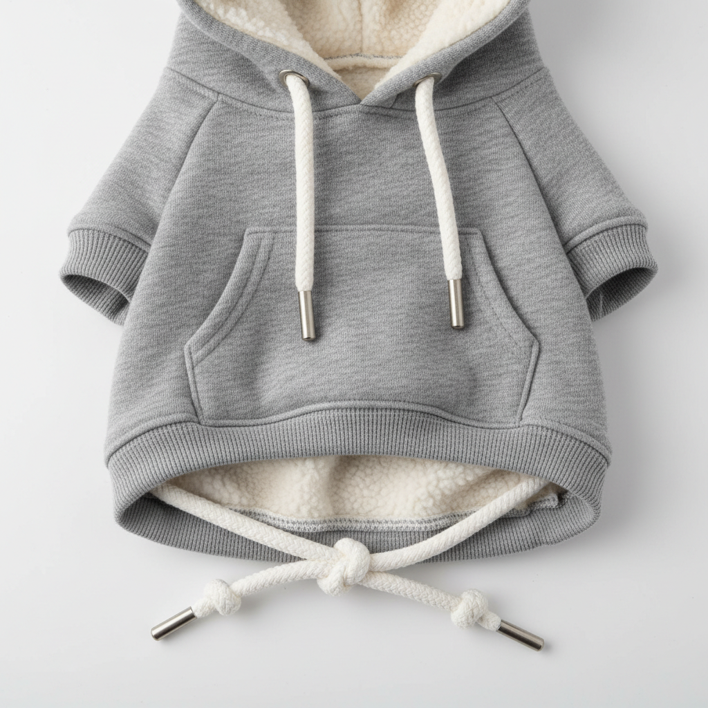 Close-up of dog hoodie fleece lining and kangaroo pocket