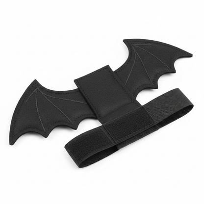Close-up of pet Halloween costume bat wing details